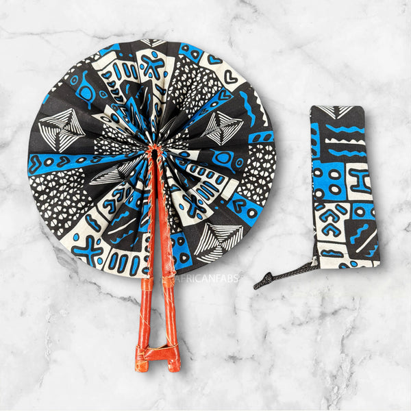Afrikaanse handwaaier - Ankara print waaier - Adwoa - Blauw