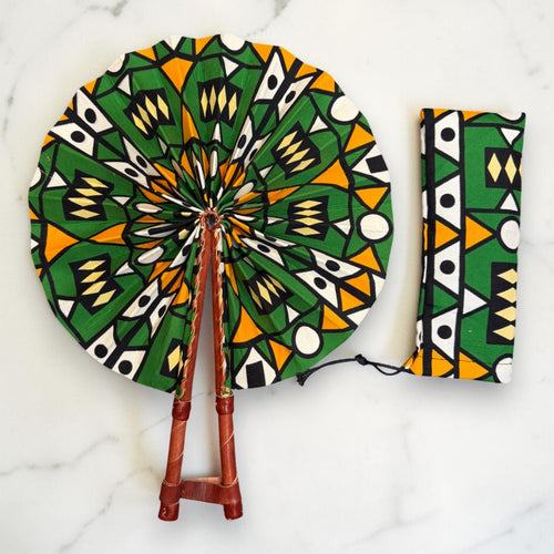 Afrikaanse handwaaier - Ankara print waaier - Groen Zwart Abena