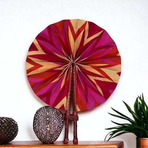 African Hand fan - Ankara print Hand fan - Yaa - Pink kente