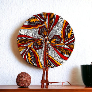 Afrikaanse handwaaier - Ankara print waaier - Amma - Rood / wit