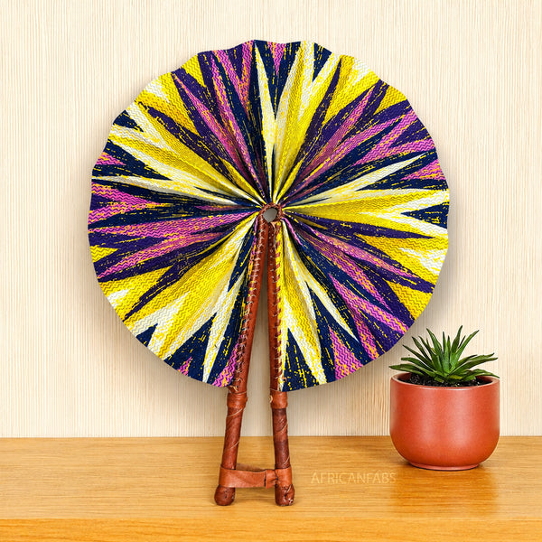 African Hand fan - Ankara print Hand fan - Yellow Purple Akosua