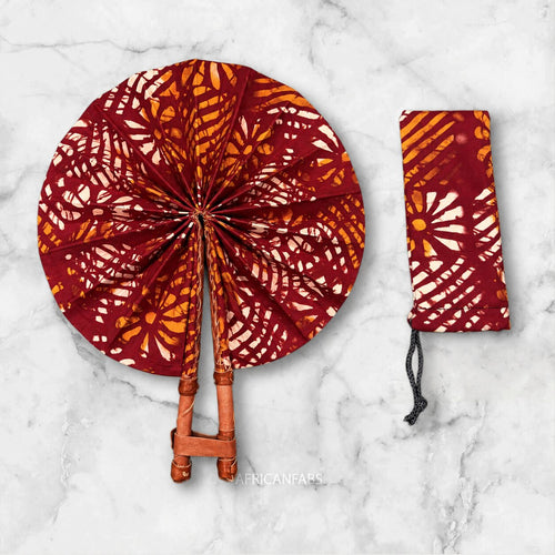 Afrikaanse handwaaier - Ankara print waaier - Bordeauxrood Crème Kofi