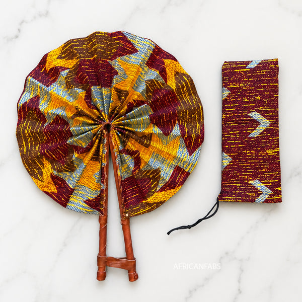Afrikaanse handwaaier - Ankara print waaier - Katakyie - Geel kente