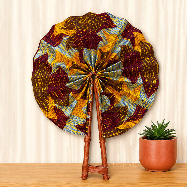 Afrikaanse handwaaier - Ankara print waaier - Katakyie - Geel kente