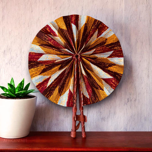 African Hand fan - Ankara print Hand fan - Kujoe - Dark yellow