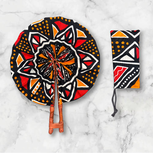 Afrikaanse handwaaier - Ankara print waaier - Zwart Rood Yaw