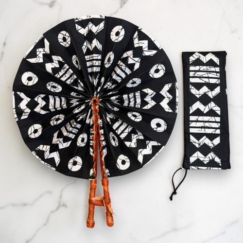 Afrikaanse handwaaier - Ankara print waaier - Zwart Wit Ofori