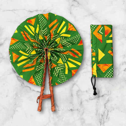 Afrikaanse handwaaier - Ankara print waaier - Groen Geel Ayomide