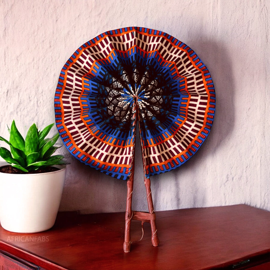 Afrikaanse handwaaier - Ankara print waaier - Accra - Blauw