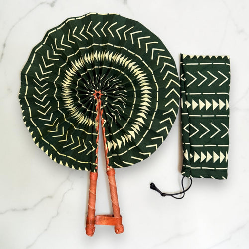 Afrikaanse handwaaier - Ankara print waaier - Groen Crème Amponsah