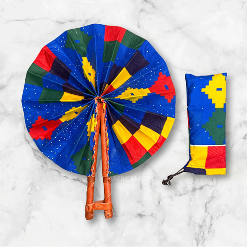 Afrikaanse handwaaier - Ankara print waaier - Blauw Rood Ife