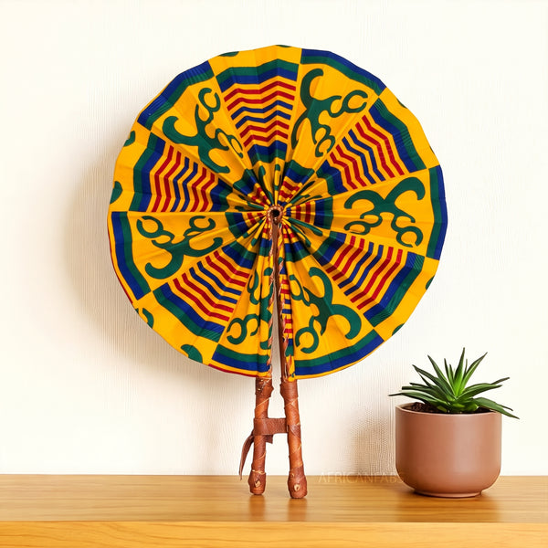 African Hand fan - Ankara print Hand fan - Yellow Green Mojisola
