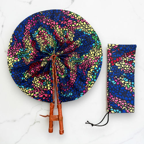 Afrikaanse handwaaier - Ankara print waaier - Blauw Roze Mensah