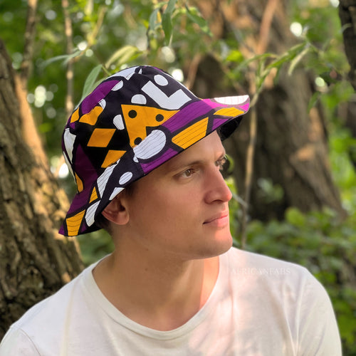 Bucket hat / Vissershoedje met Afrikaanse print - Paarse Samakaka - Kinderen & Volwassenen (Unisex)