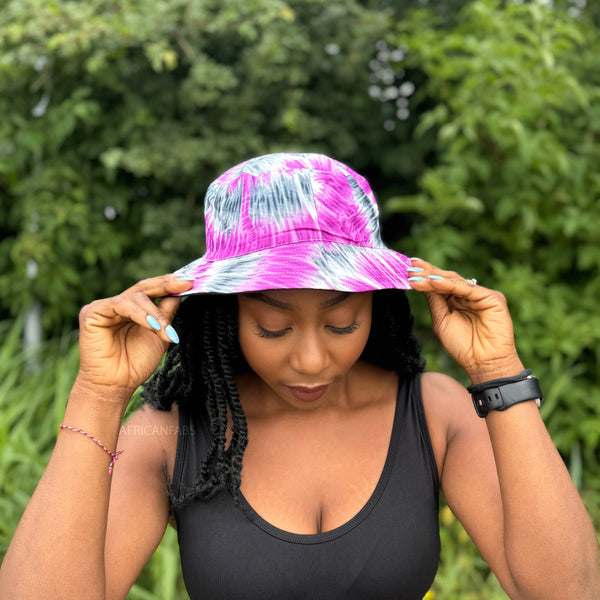 Chapeau bob / Bucket hat imprimé africain - Violet Tie Dye - tailles enfants et adultes (Unisexe)