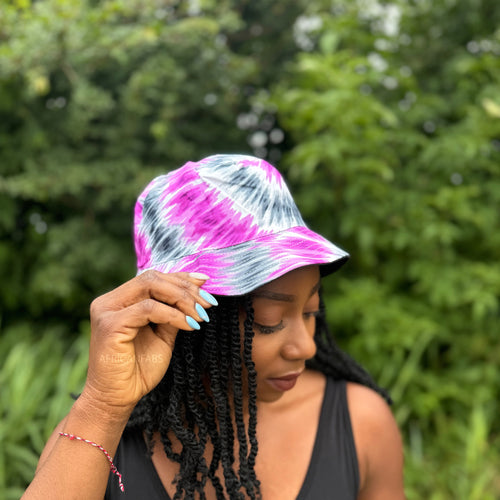 Bucket hat / Vissershoedje met Afrikaanse print - Paarse Tie Dye - Kinderen & Volwassenen (Unisex)