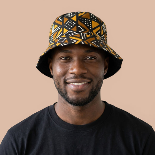 Bucket hat / Fisherman hat with African print - Brown Bogolan Geometry - Kids & Adults sizes (Unisex)