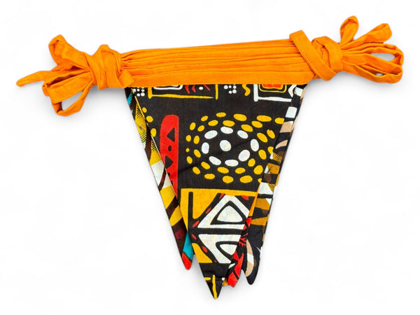 Drapeaux / guirlandes / fanions en tissu imprimé africain - Ruban orange - 5 mètres