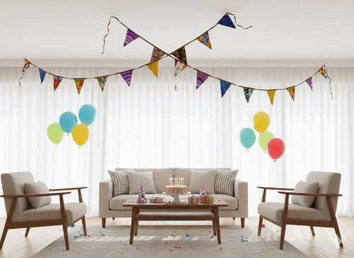 Drapeaux / guirlandes / fanions en tissu imprimé africain - Ruban brun - 5 mètres