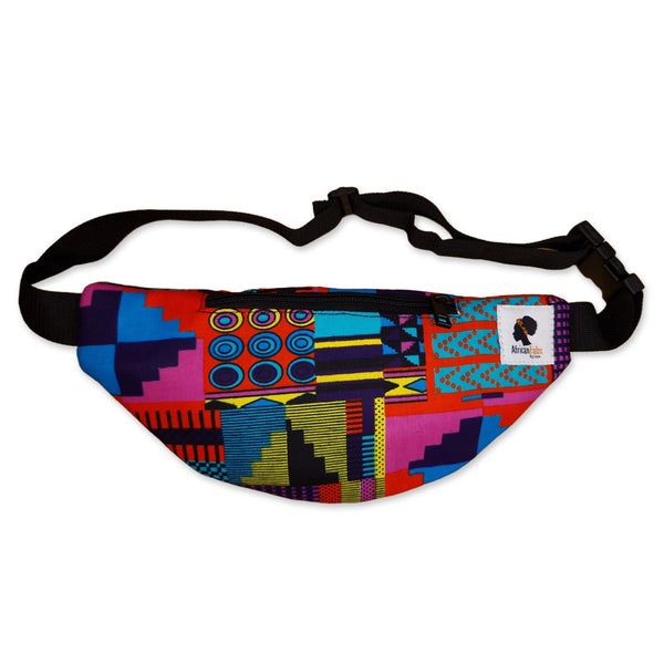 African Print Fanny Pack - Pink multicolor kente - Ankara Waist Bag / Bum bag / Festival Bag with Adjustable strap
