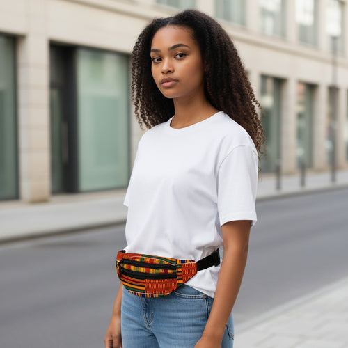 Sac banane imprimé africain - Kente orange / jaune - Sac de taille Ankara / Sac pour fesses / Sac de festival avec sangle réglable