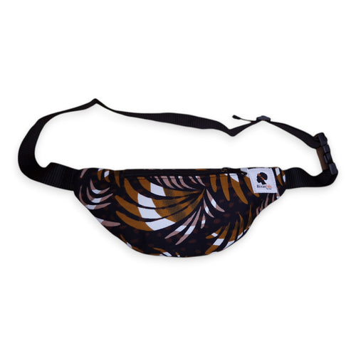 Afrikaanse print heuptasje / Fanny pack - Mix Bruine Feathers - Festival tasje met verstelbare band