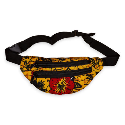 African Print Fanny Pack - Yellow / red flower - Ankara Waist Bag / Bum bag / Festival Bag with Adjustable strap