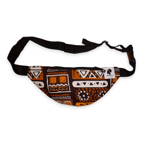 Afrikaanse print heuptasje / Fanny pack - Bruine Bogolan Patterns - Festival tasje met verstelbare band