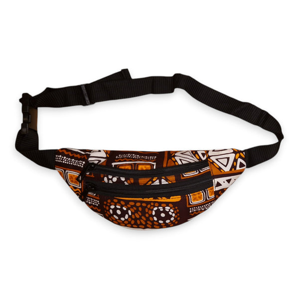 African Print Fanny Pack - Brown Patterns Bogolan - Ankara Waist Bag / Bum bag / Festival Bag