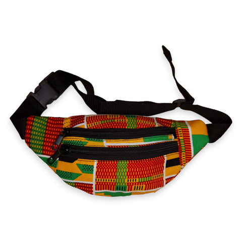 Afrikaanse print heuptasje / Fanny pack - Groen / gele kente - Festival tasje met verstelbare band