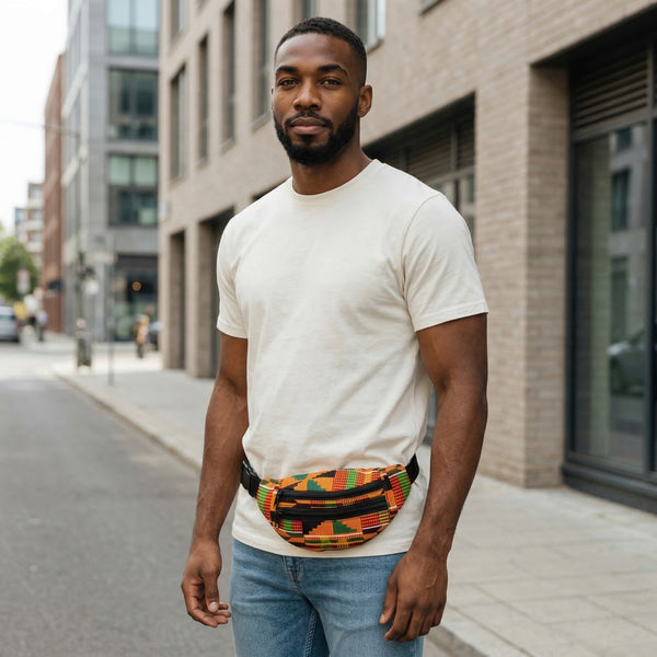 Afrikaanse print heuptasje / Fanny pack - Oranje Kente - Festival tasje
