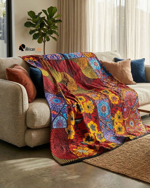 Fat Quarter African Wax Print Fabric - Blue Pink FTQ 8737 - Quilting & Patchwork (45 x 57 cm / 18 x 22 inch)