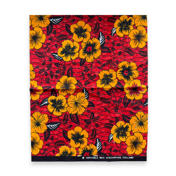 Fat Quarter African Wax Print Fabric - Red Yellow FTQ 8704 - Quilting & Patchwork (45 x 57 cm / 18 x 22 inch)