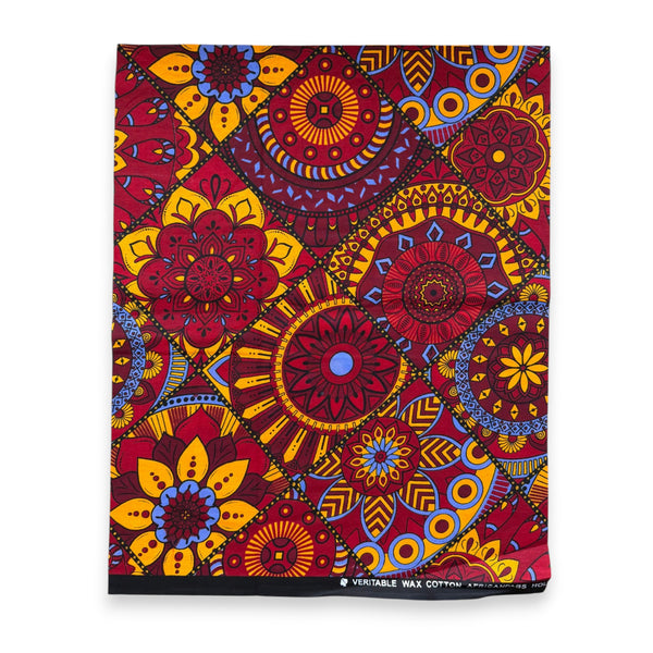 Fat Quarter African Wax Print Fabric - Red Yellow FTQ 8724 - Quilting & Patchwork (45 x 57 cm / 18 x 22 inch)