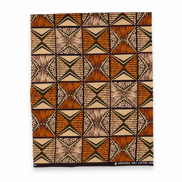 Fat Quarter African Wax Print Fabric - Orange Beige FTQ 8739 - Quilting & Patchwork (45 x 57 cm / 18 x 22 inch)