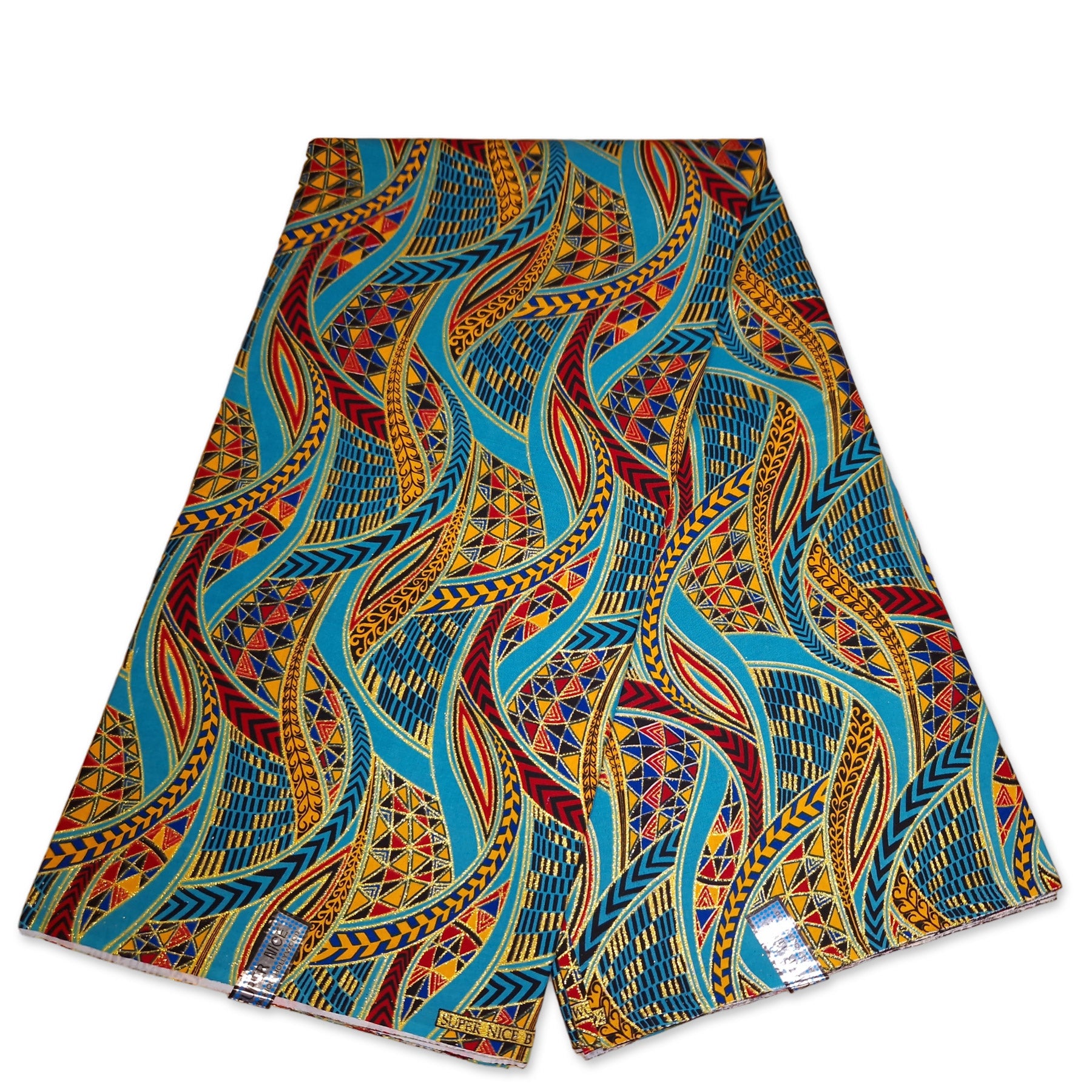 Afrikaanse stof - Exclusief versierd met glittereffecten 100% katoen - GL-4003 Lichtblauw Goud