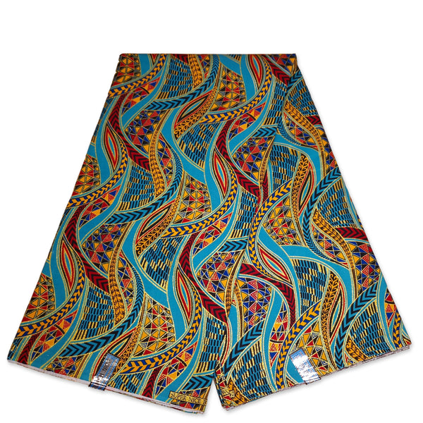 Afrikaanse stof - Exclusief versierd met glittereffecten 100% katoen - GL-4003 Lichtblauw Goud