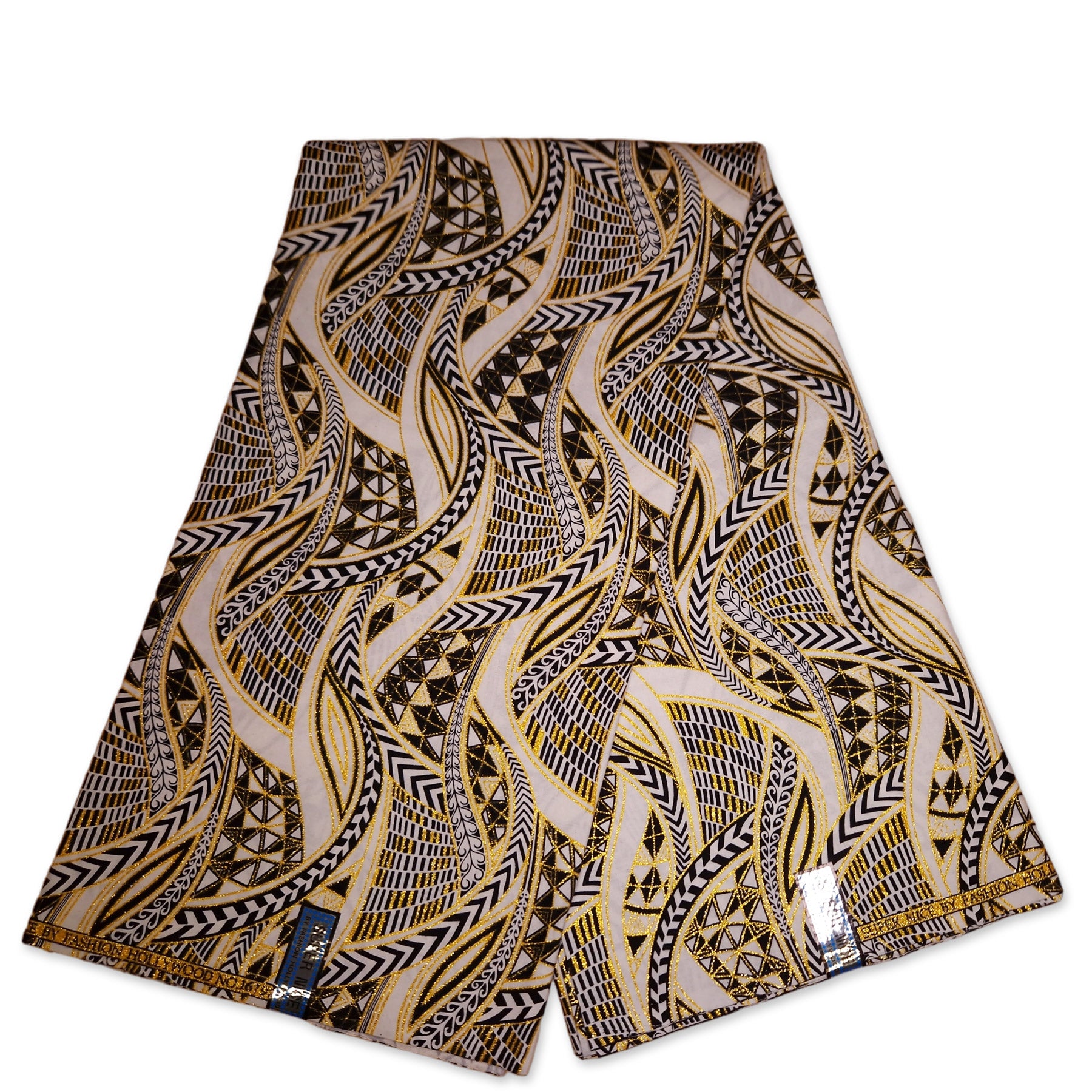 Tissu imprimé africain - Effets pailletés exclusifs 100% coton - GL-4005 Blanc Or