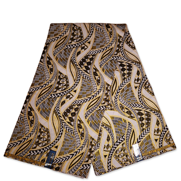 Tissu imprimé africain - Effets pailletés exclusifs 100% coton - GL-4005 Blanc Or