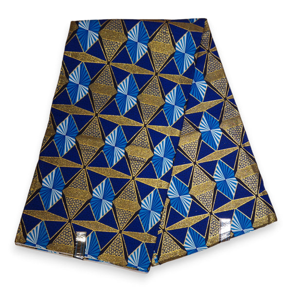 Afrikaanse stof - Exclusief versierd met glittereffecten 100% katoen - GL-4006 Blauw Goud