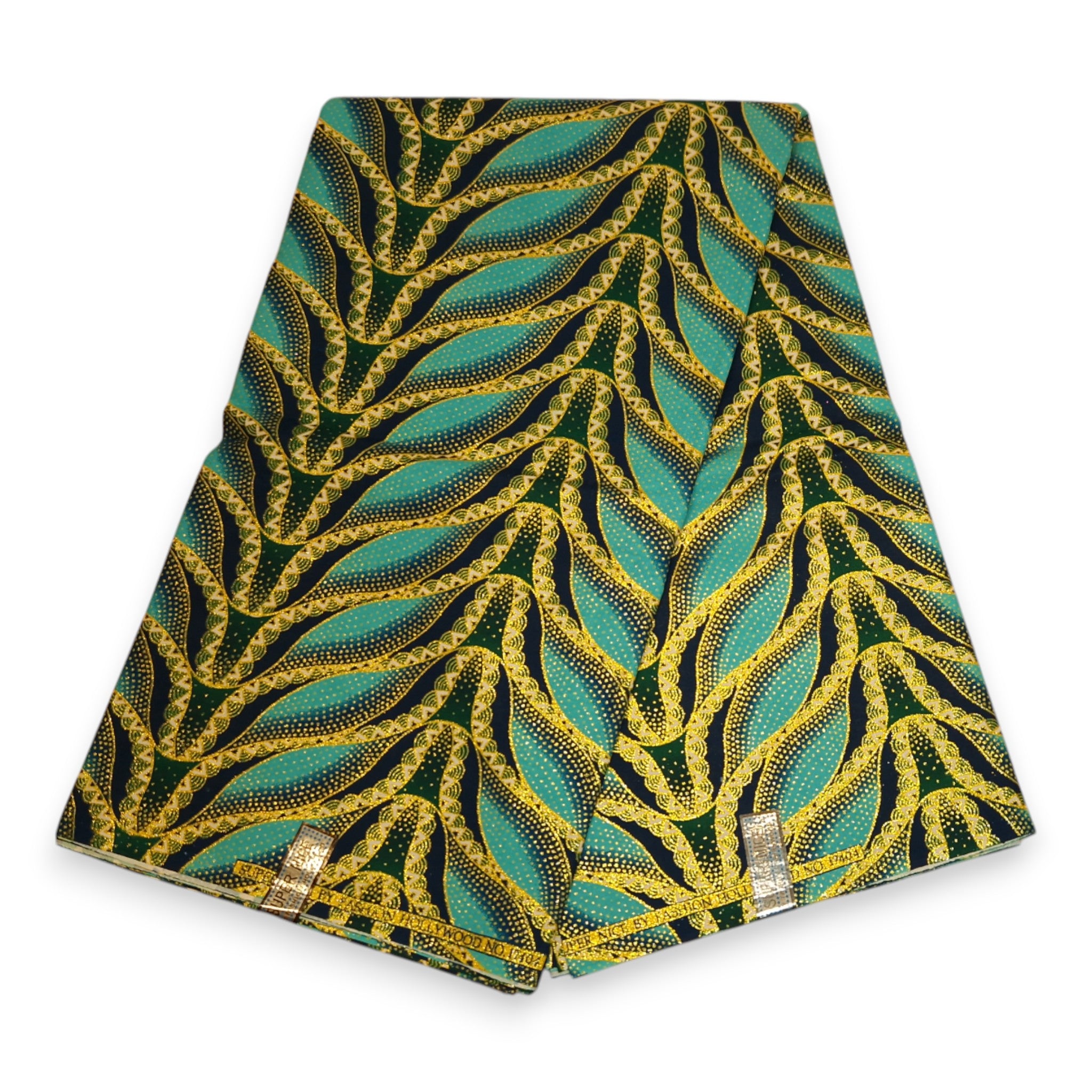 Afrikaanse stof - Exclusief versierd met glittereffecten 100% katoen - GL-4020 Lichtblauw / Turquoise Goud