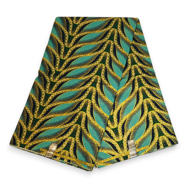 Afrikaanse stof - Exclusief versierd met glittereffecten 100% katoen - GL-4020 Lichtblauw / Turquoise Goud
