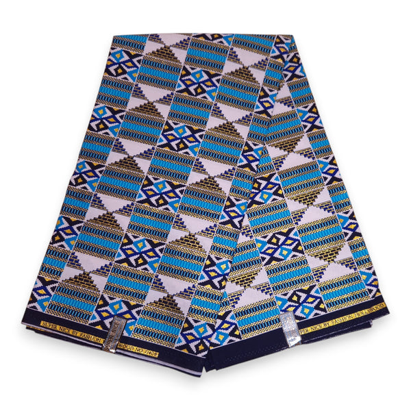 Tissu imprimé africain - Effets pailletés exclusifs 100% coton - GL-4026 Bleu Or Kente