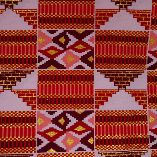 Tissu imprimé africain - Effets pailletés exclusifs 100% coton - GL-4027 Rouge Or Kente