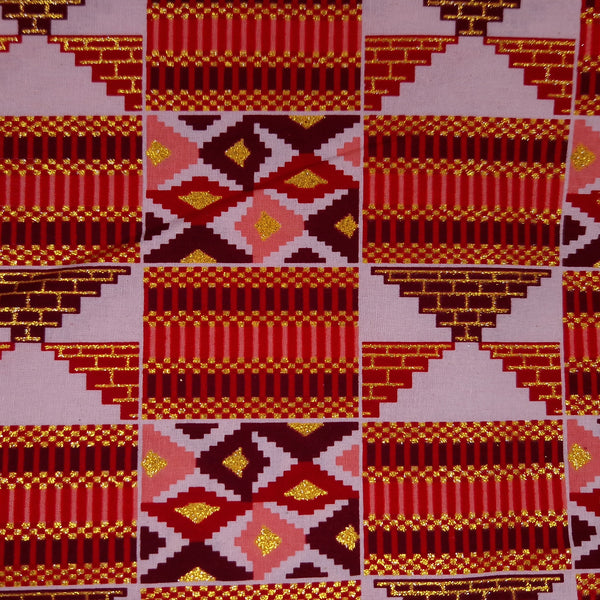 Afrikaanse stof - Exclusief versierd met glittereffecten 100% katoen - GL-4027 Rood Goud Kente