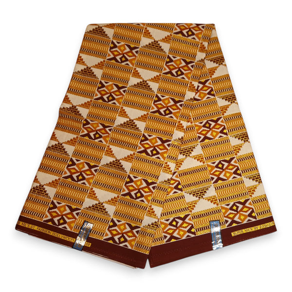 Tissu imprimé africain - Effets pailletés exclusifs 100% coton - GL-4029 Moutarde Marron Or Kente