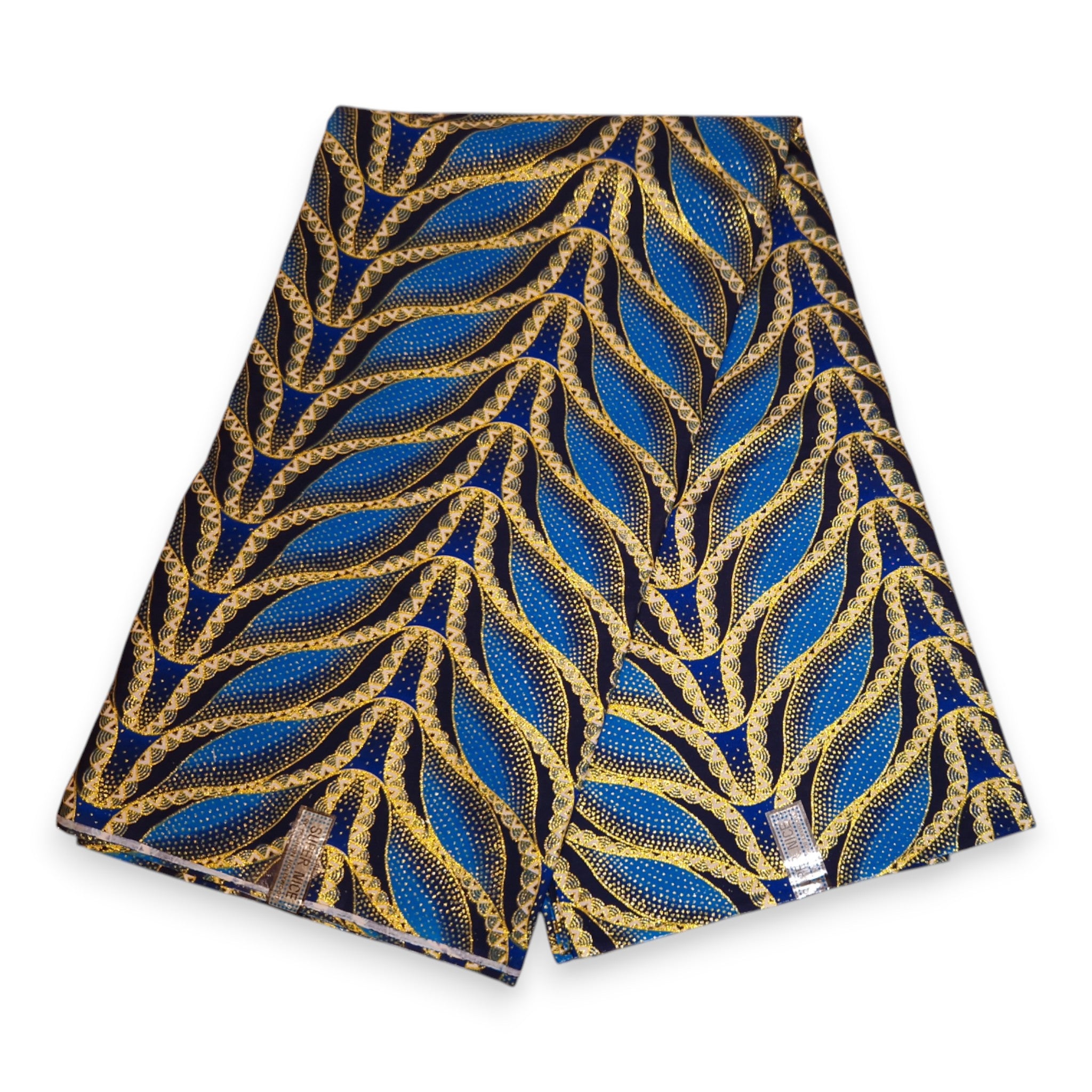 Afrikaanse stof - Exclusief versierd met glittereffecten 100% katoen - GL-4030 Blauw Goud