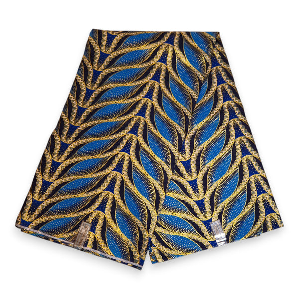 Afrikaanse stof - Exclusief versierd met glittereffecten 100% katoen - GL-4030 Blauw Goud