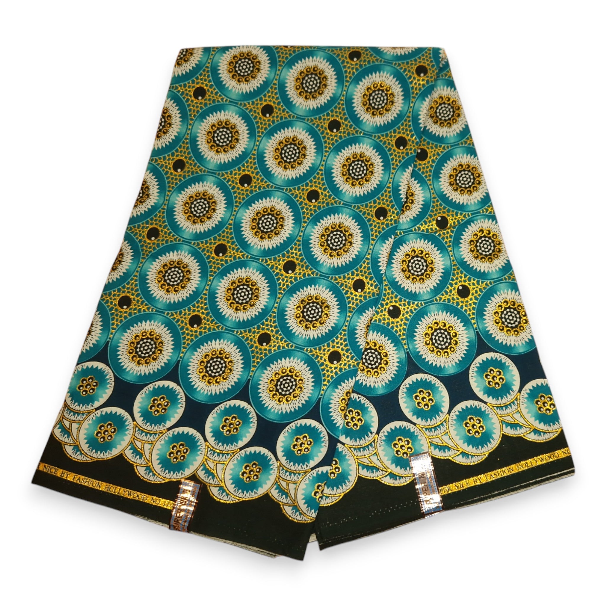 African print fabric - Exclusive Embellished Glitter effects 100% cotton - GL-4032 Turquoise Gold