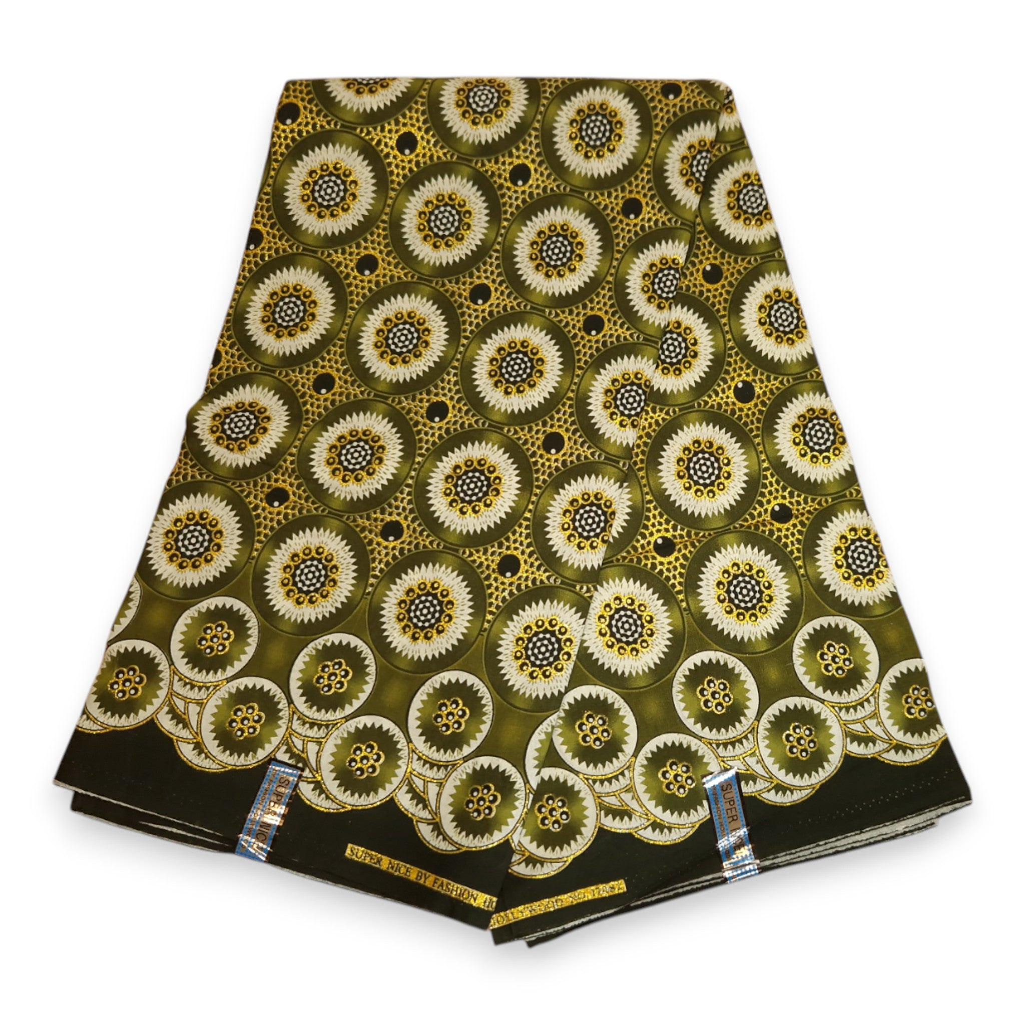African print fabric - Exclusive Embellished Glitter effects 100% cotton - GL-4034 Olive Green Gold